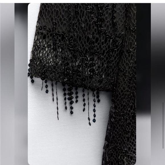 Zara Black FRINGED SEQUIN MINI DRESS Size Large - Picture 11 of 14